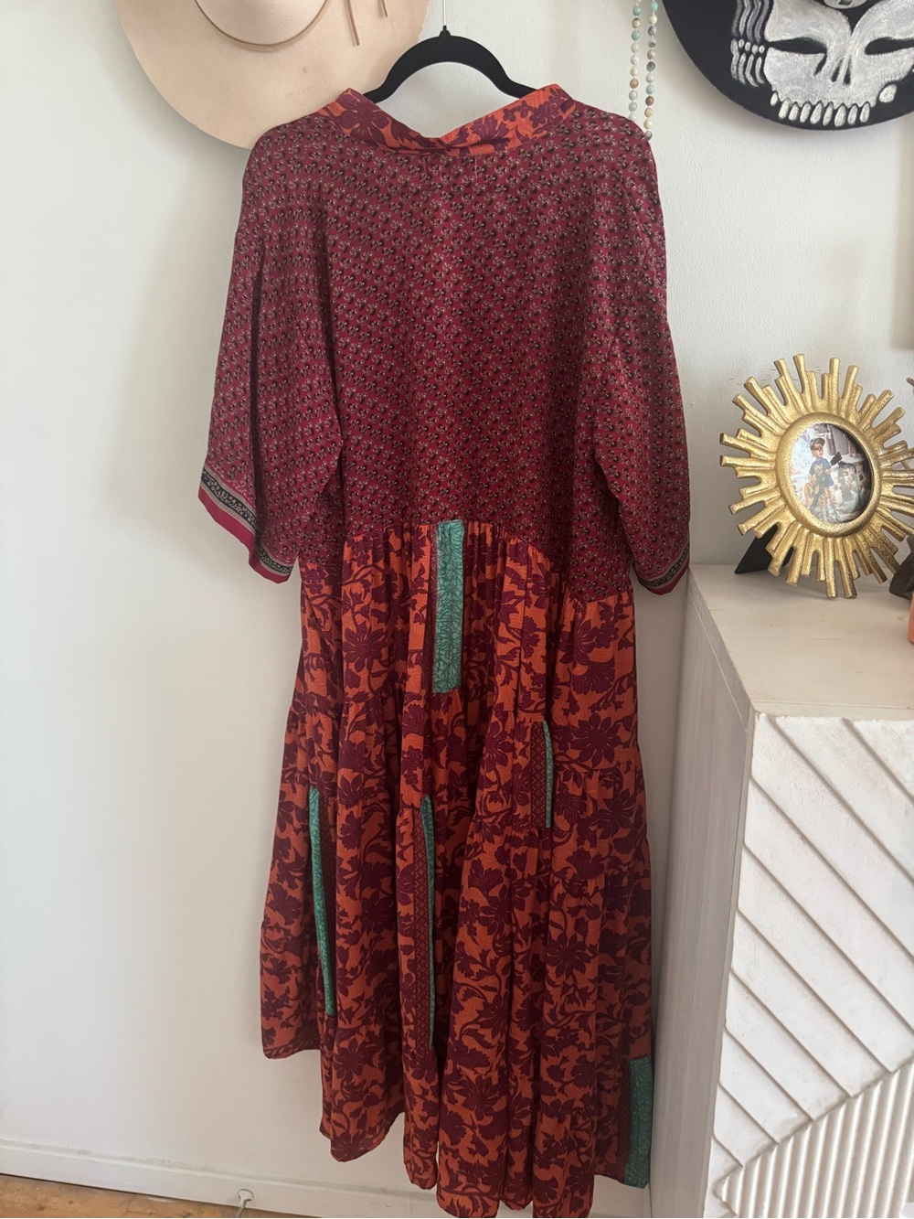 Kantha Bae Silk Bohemian Floral Maxi Dress in Rust and Burgundy - Picture 4 of 4